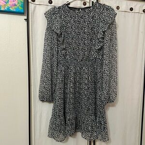 Mango Floral Smock Waist Ruffle Dress Size 4